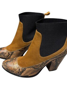 DEE OCLEPPO DEESIGNS LEATHER Luxury Designer Snake Skin Heels Boots Womens 7.5
